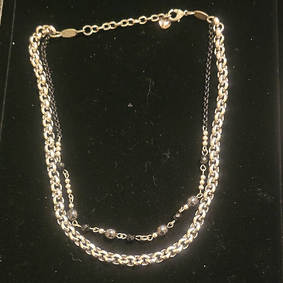 Sabika Gold And Black Layered Chain Necklace